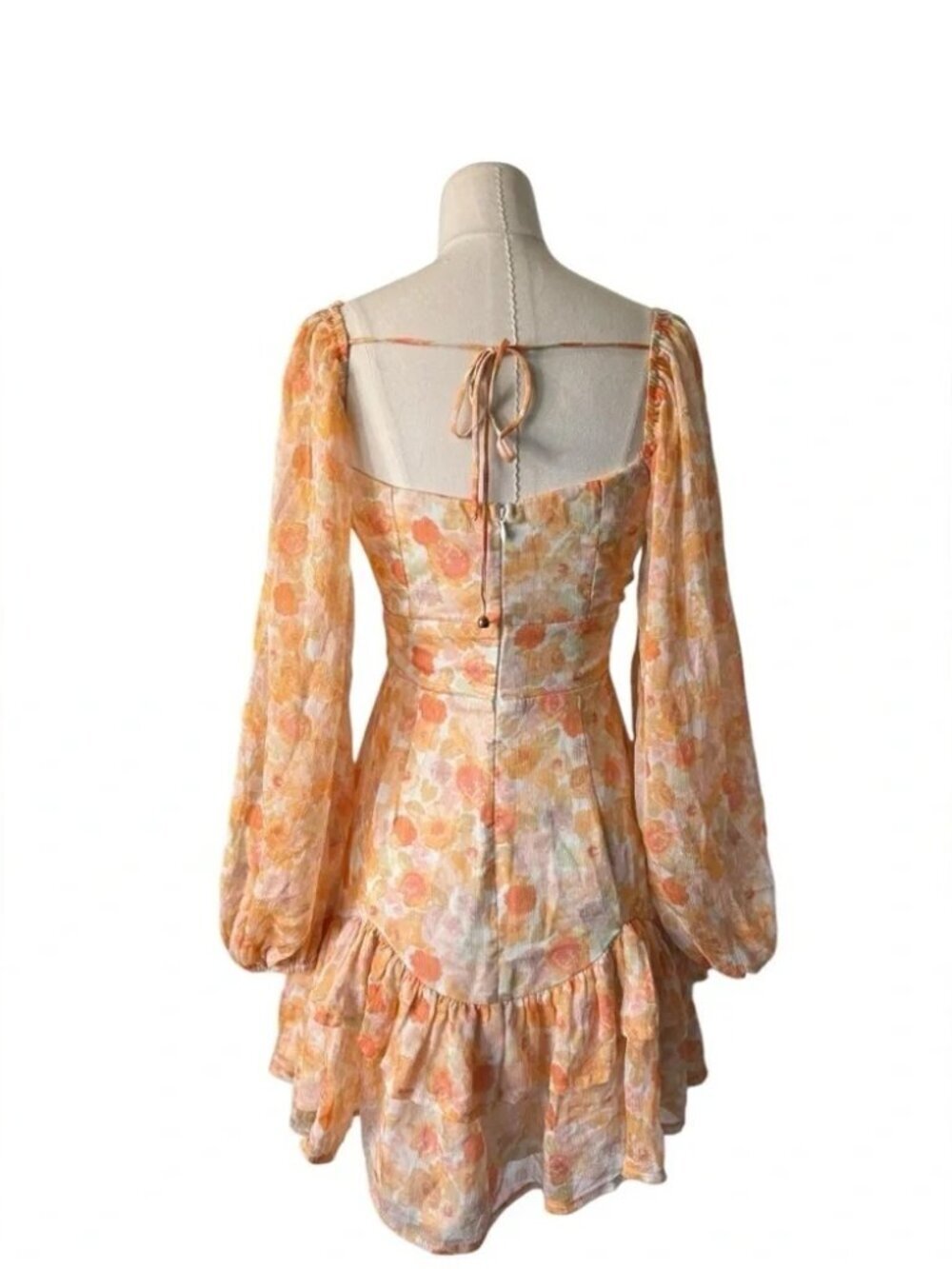 Saints + Secrets Floral Cut-Out Mini Dress Size Small | Puff Sleeve Ruffle Dress - Picture 4 of 8